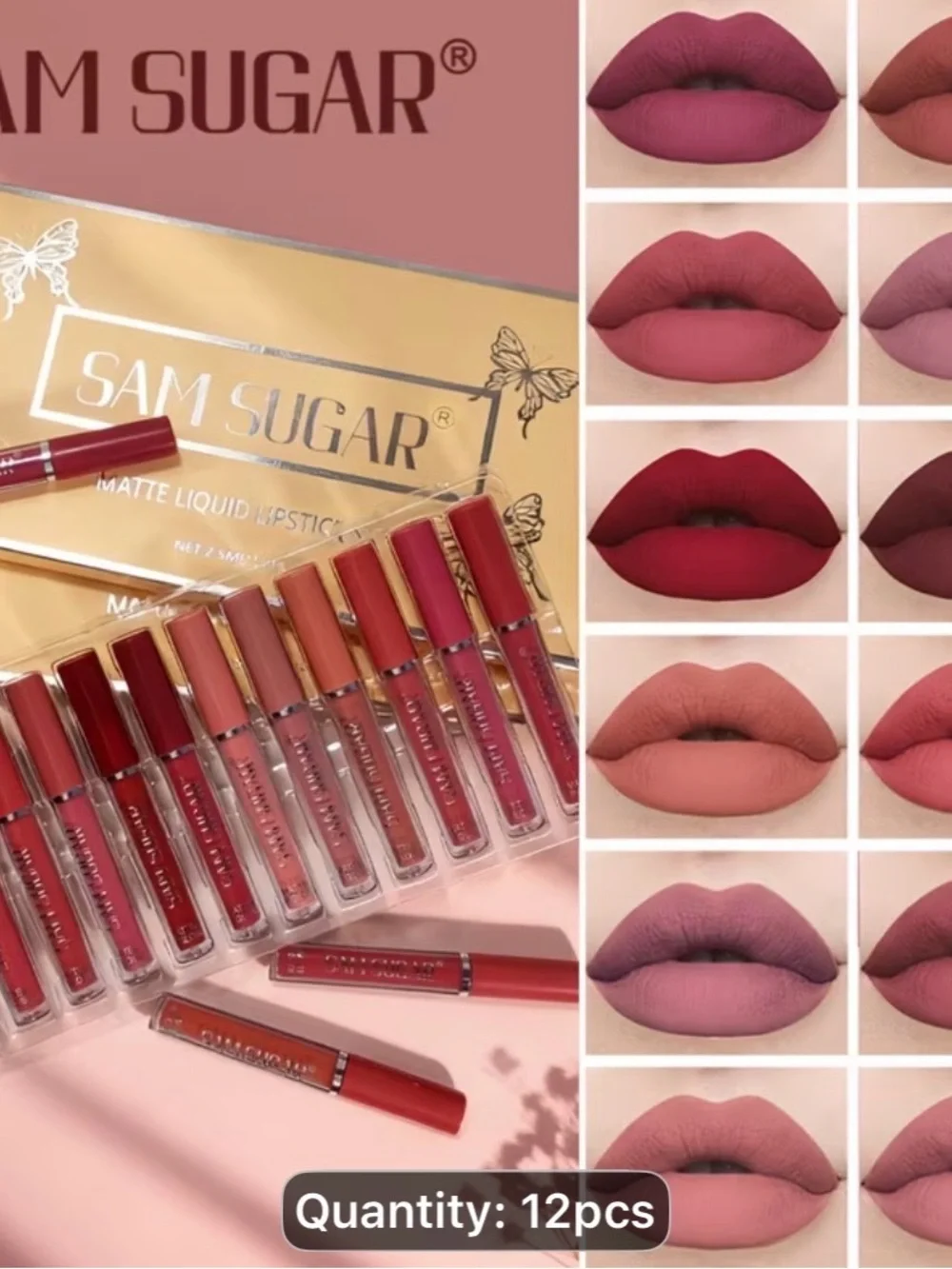 Matte Liquid Lipstick Set - 12pcs Nude & Pink Tones